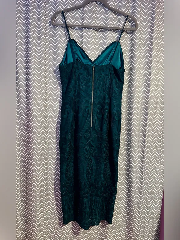 Bardot | Gia Forest Green Lace Bodycon Midi Dress, 8/M - Image 6