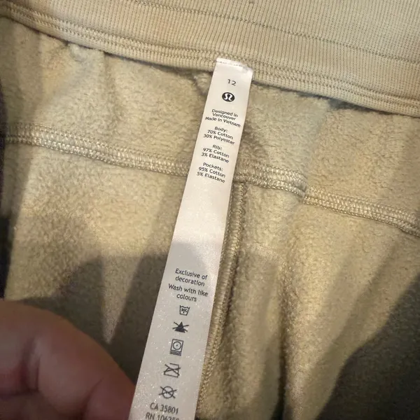 Lululemon High Rise Scuba Jogger Pants Trench Beige Fleece Comfy Lounge Size 12‎ - Image 3