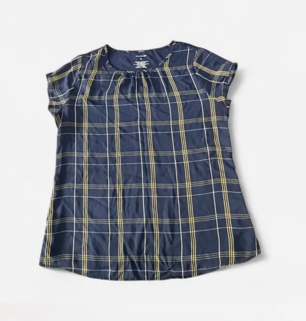✨ Van Heusen Women’s Plaid Short Sleeve Blouse Navy & Yellow - Image 3