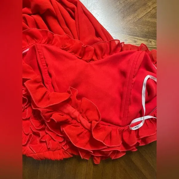 NWT Revolve Lovers & Friends Red Maxi Gown Size Large Ruffled Top Leg Split - Image 7