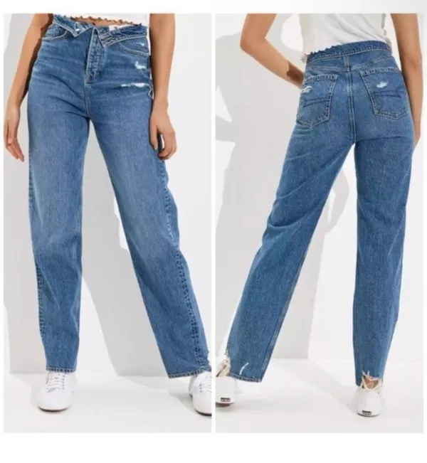 American Eagle Highest Rise Baggy Dreamy Drape Fold Over Jeans - Image 3