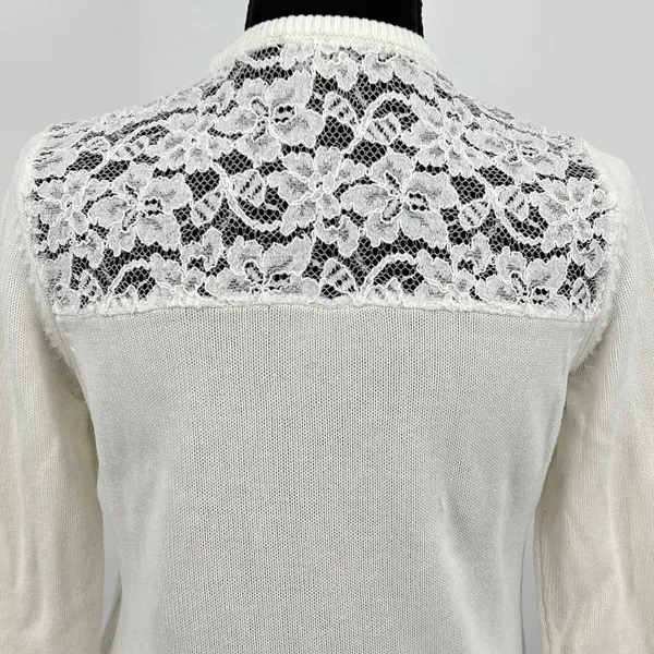 Ralph Lauren Lace Knit Top Womens M 3/4 Sleeve Sweater Quiet Luxury Costal White - Image 5