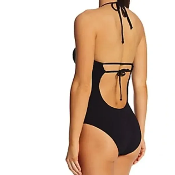 BECCA Pucker Up Candice Large Green Textured Halter‎ Cut Out One Piece Swimsuit - Image 8