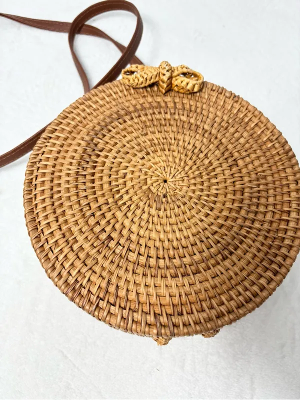 Straw Purse Handbag Summer‎ Beige Natural Handwoven Classic Wicker Rattan - Image 5