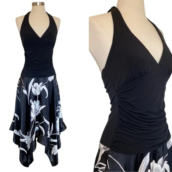 Charlotte Russe Y2K Halter Neck Satin Drop Waist Asymmetrical Hem Midi Dress - Image 2