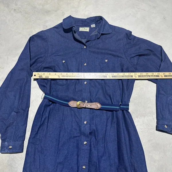 Vintage LL Bean Denim Jean Blue Shirt Dress Size 10 Women's Belted Button Down - Image 3