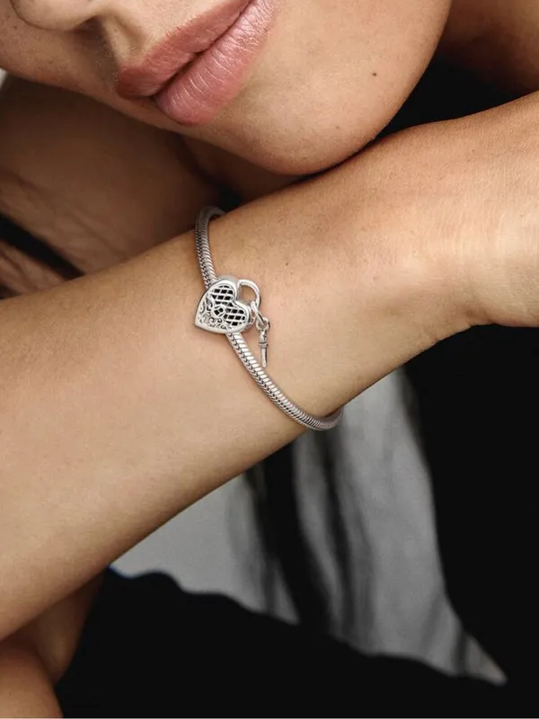 Heart padlock and key silver charm - Image 2
