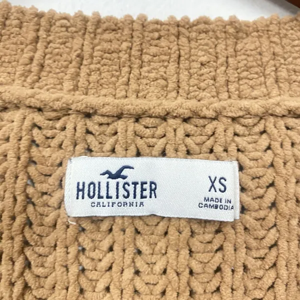 Hollister Junior‎ Open Knit Cropped Sweater Cardigan Brown Size XS 3 Buttons Y2K - Image 8