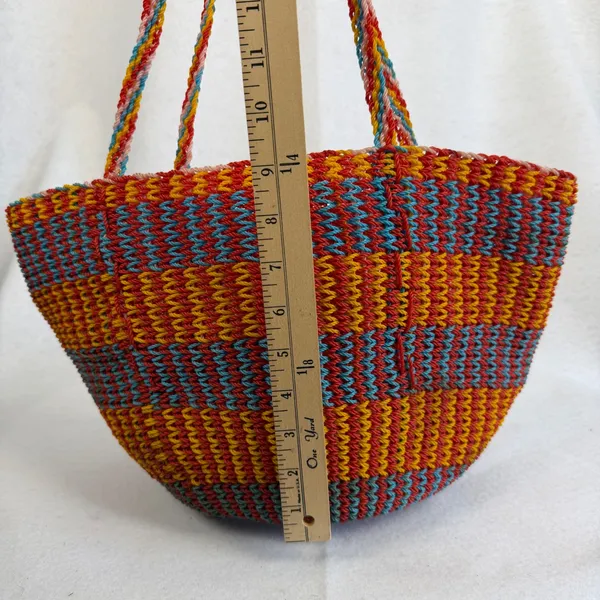 Boho Woven‎ Straw Tote Bag Multi Color Striped Beach Shoulder Bag Summer Purse - Image 6