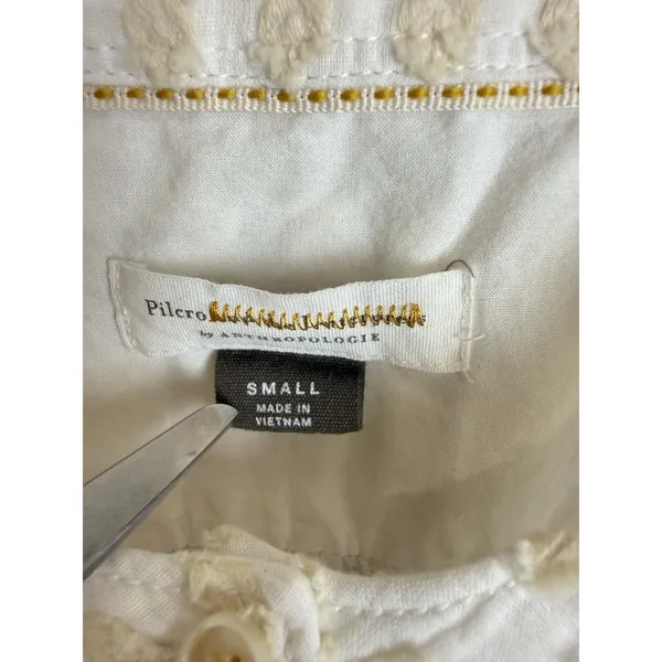 Anthropologie Pilcro Tavi Textured Blouse S Button Down Ivory Boho - Image 8