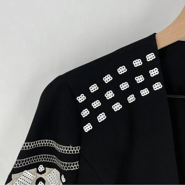 XOXO Sequin Embellished Embroidered Chiffon Hem‎ V Neck Peplum Jacket Size S - Image 3