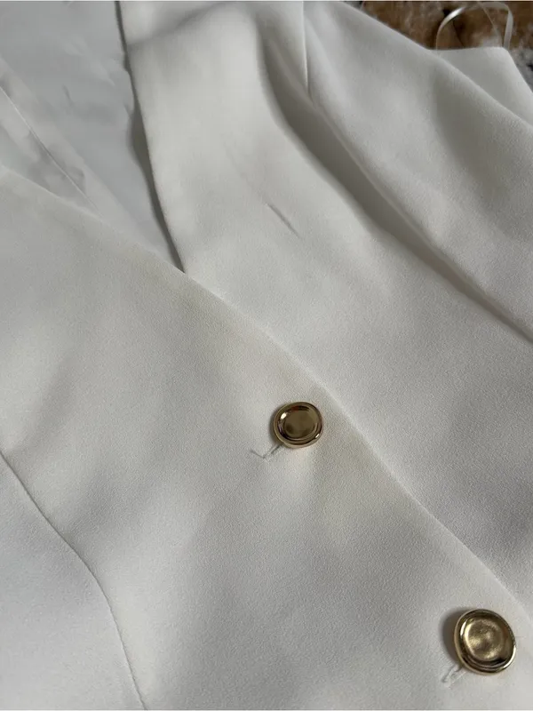 Zara White Sleeveless Double-Breasted Pleated Midi Dress - Image 3