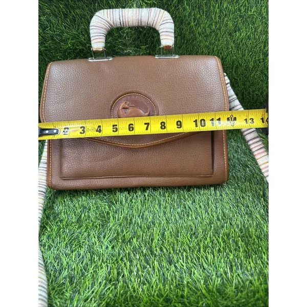 Dooney & Bourke All Weather Leather Bag Vintage Yellow Stitching,Braided Handle - Image 9