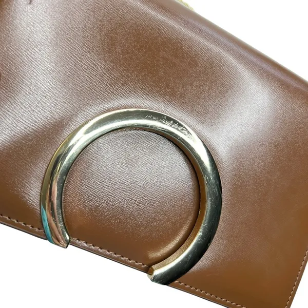 Faux Leather Brown Structured Gold Tone Horseshoe Chain Purse Bag - Image 5