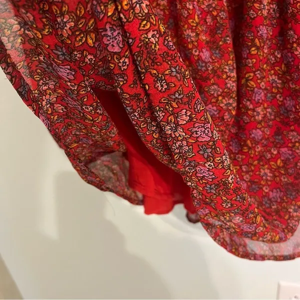 Free People Dress Pennie Babydoll Mini Red Floral Chiffon Boho Open Back… - Image 5