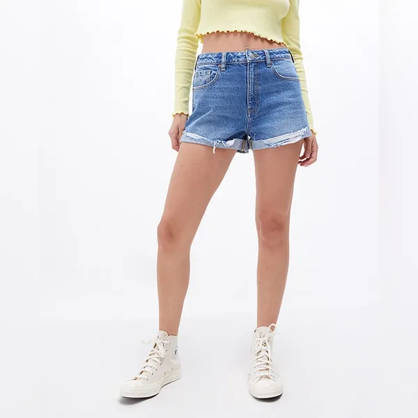 PACSUN High Rise Distressed Denim Medium Wash Relaxed Fit Mom Shorts Size 29 - Image 4