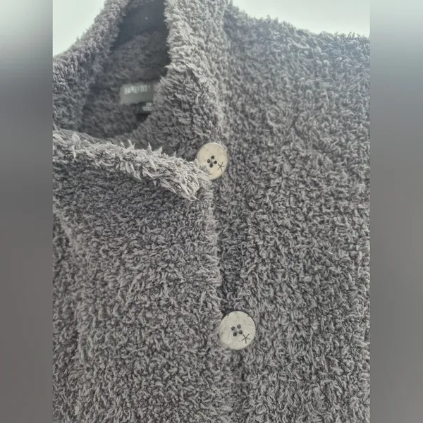 Barefoot Dreams QVC comfy button sweatshirt Cozy Chic Charcoal Teddy Jacket 2X - Image 3