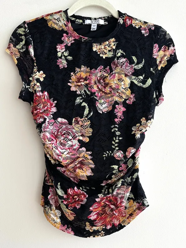 AFRM Los Angeles Lacey Black Floral Lace Two-Piece Midi Dress Set, Size S/M - Image 5