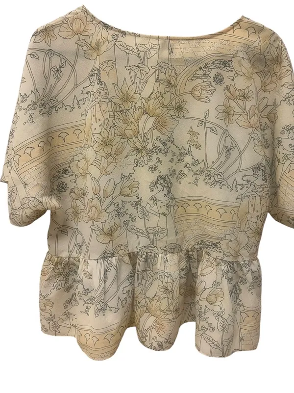 Aritzia yellow peplum short sleeve floral blouse - Image 3