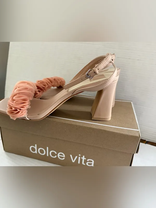 Dolce Vita Womens Lesha Blush Pink Leather Ruffle Sandals Heels Sz 10 NEW - Image 3