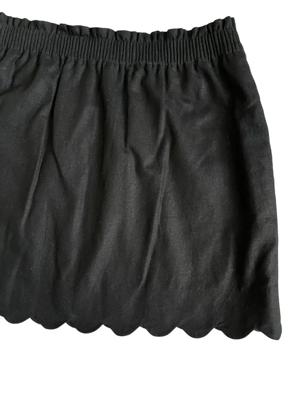 J. Crew Scalloped Side Walk Linen Blend Skirt Women’s Size 12 Black Pull On - Image 5