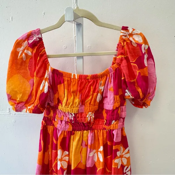 SABO Australia Floral Puff‎ Sleeve Summer Mini Dress Sz 4 Pink Orange - Image 7