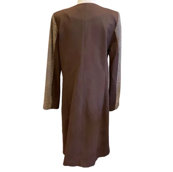 Calvin Klein Plaid Suede Jacket Topper Trench Coat Lined Preppy Brown Tan - Image 5