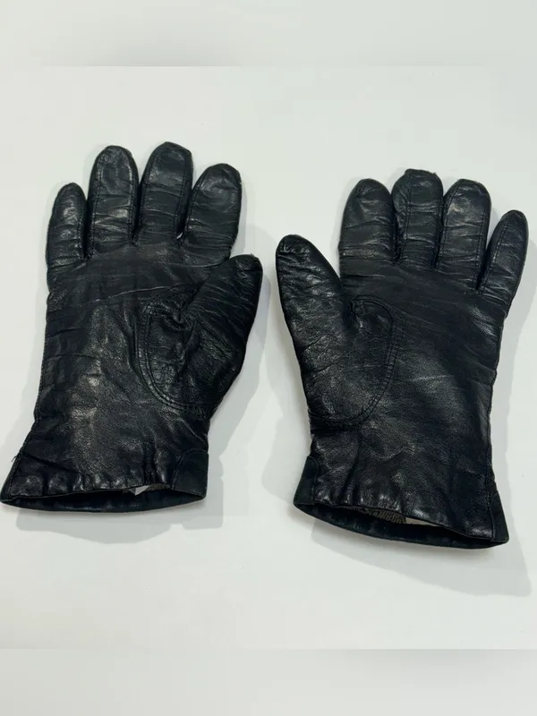 Italian Black Leather Suede Appliqué Gloves Cashmere Blend Lined 7.5 - Image 3