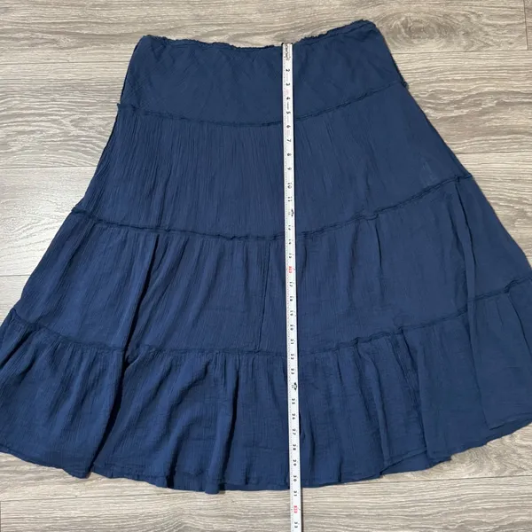 Chaps Maxy SKirt L‎ Navy Blue Crinkle Gauze Tiered Large Boho 100% Cotton Flowy - Image 8