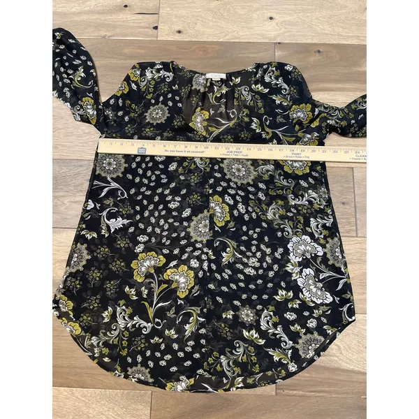 LOFT Outlet Blouse Size M Black Olive Paisley Floral Sheer V Neck Long Sleeve - Image 6