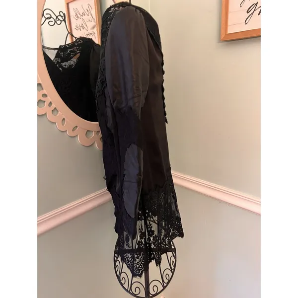 Witchy Goth Whimsy Victorian ‎ Steampunk Black Lace Leather Top S Cosplay - Image 4