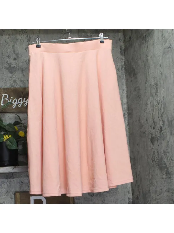 White Mark Flared Elastic Waist Midi Skirt with Side Pockets PS709 Peach Pink 1X - Image 2
