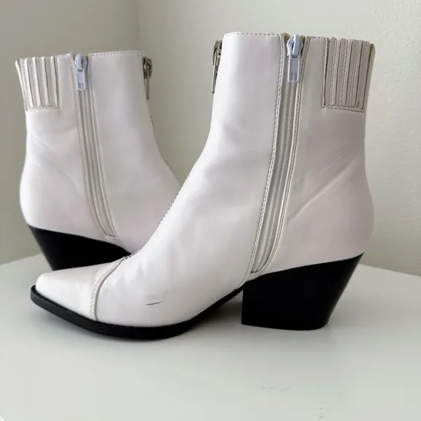 Jeffrey Campbell White Landyn 2 Western Bootie with Front Silver Zip 7.5 - Image 12