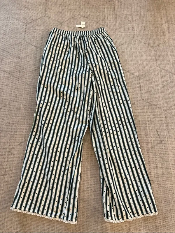 Aerie NWT Striped Heart Pajama Pants S Lace Trim Wide Leg Y2K - Image 4