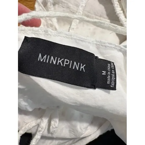 MINKPINK x REVOLVE Eyelet Mini‎ Dress Medium White Cutout Back Ruffle Hem Bride - Image 7