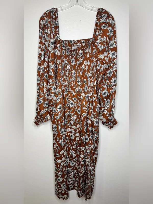 La Ligne X Target Women’s Brown Floral Smocked top Maxi Dress with Side Slit - Image 2