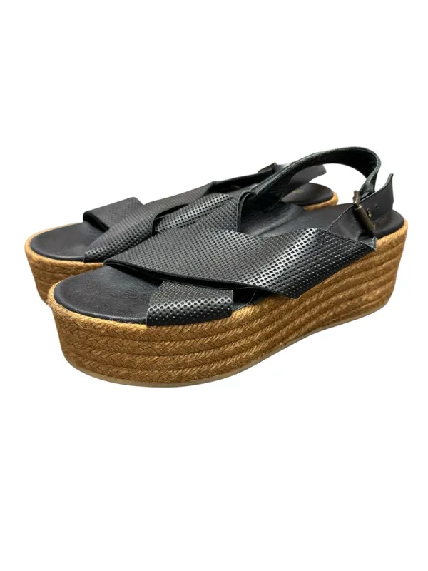 Garnet Hill Audrey Platform Espadrilles Crossover Strap Sandals Black 40 US 10 - Image 2