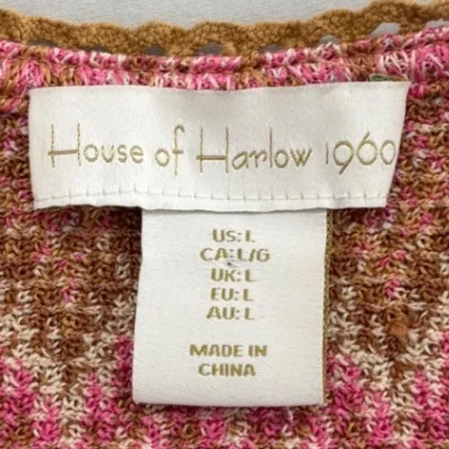 House of Harlow 1960 Pink Brown Chevron Cropped Cardigan Tassel Tie Sweater L - Image 3