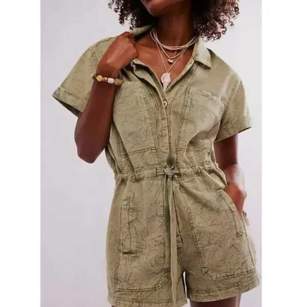 NWOT Free People rhodes chino coverall - moss stone Medium - Image 4