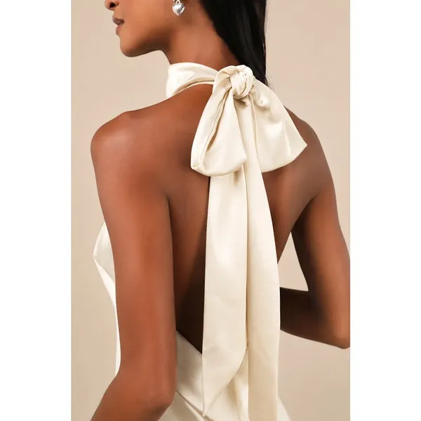 Lulus Exceptional Status Midi Dress Womens Medium Cream Halter Backless Slip NWT - Image 3