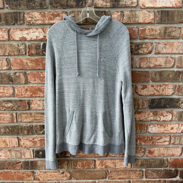 Hollister Womens Size Large Long Hooded Sweater Knit Classic Casual Gray - Image 3