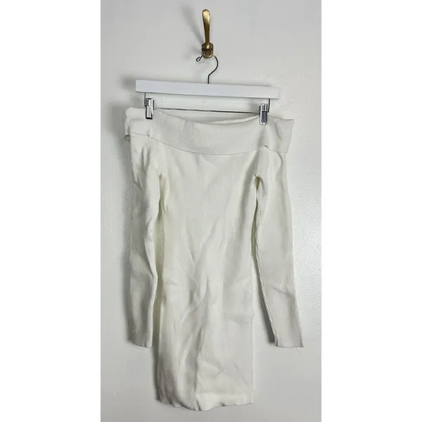EDIKTED Emma Long Sleeve Off the Shoulder Minidress in White Size Medium/Large - Image 4