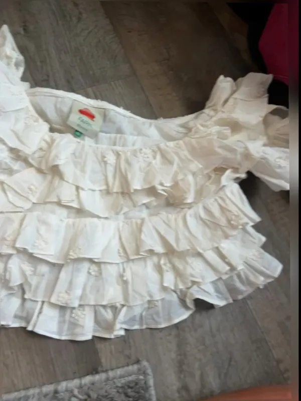 Farm Rio White Ruffled Crop Top XS - Image 6