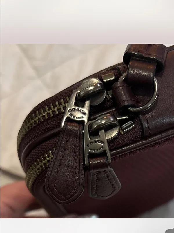 Coach Burgundy Checker Crossbody Bag with Silver Logo - Image 6