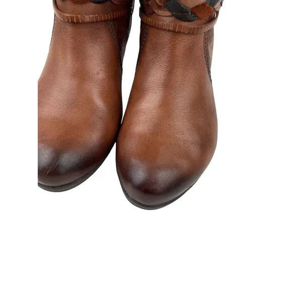 *Pikolinos Heeled Ankle Booties Womens Size 40 Brown Leather Zip Braided Strap - Image 10