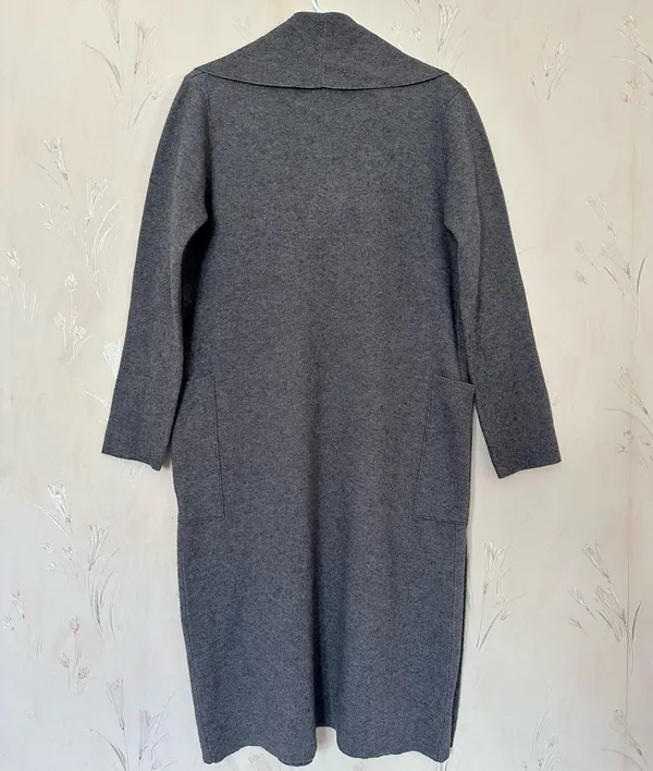 Long Knit Coat with Draped Neck - Image 4