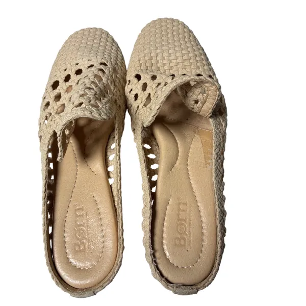 Born Woven Textile Mules Tan Round Toe Slip On Flats Boho Women's Size 6 - Image 6