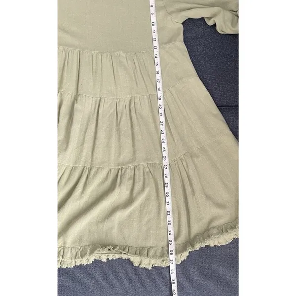 Umgee Tiered‎ Dress Sz MED Sage Green Boho Fringe Peasant Cottage Core - Image 7