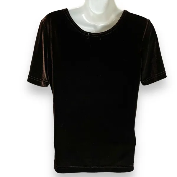 Vintage Velvet T-Shirt Brown Short Sleeves Crew‎ Neck Women Size Small Mushroom - Image 2