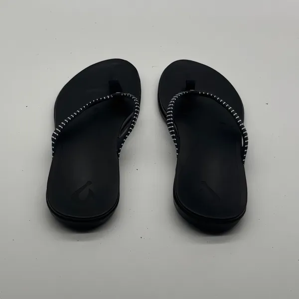 OluKai Ho'opio Black White Striped Flip Flop Sandals Womens 7 - Image 8